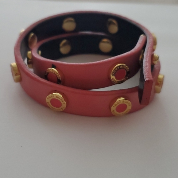 Tory Burch Jewelry - Tory Burch Pink Leather Wrap Bracelet with Gold Studs